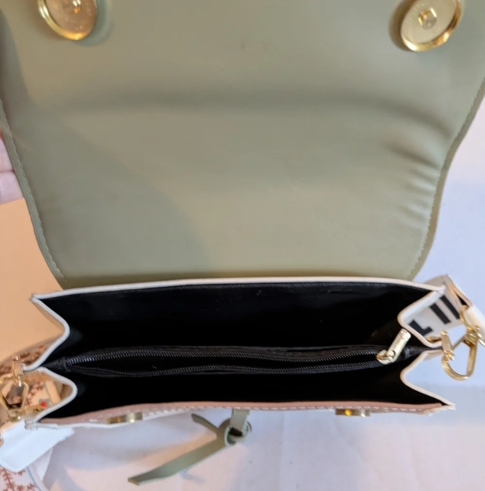 SN & Fashion SEN NAI Crossbody Bag. Pink And Green . Floral Strap Design